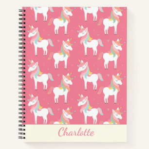 Cute Pink Unicorn Pattern Personalised Notebook