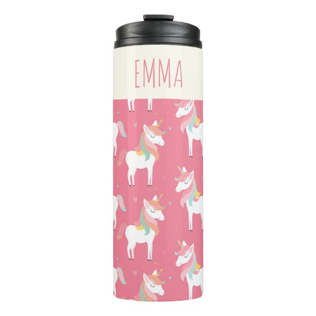 Cute Pink Unicorn Pattern Personalised Thermal Tumbler (Front)