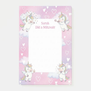 Cute Pink Unicorn Personalised Mitzvah Post-it Notes