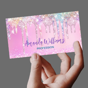 Cute Pink Unicorn Rainbow Glitter Drips Appointment Card