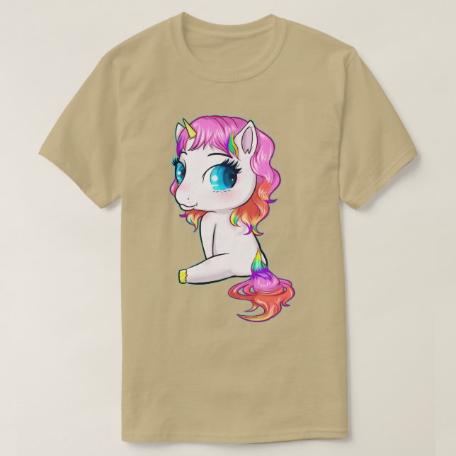 Cute Pink Unicorn Sitting And Looking Gift Idea T-Shirt (Design Front)