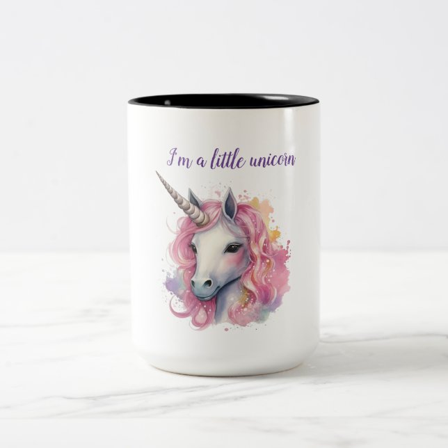 cute pink unicorn Two-Tone coffee mug (Center)