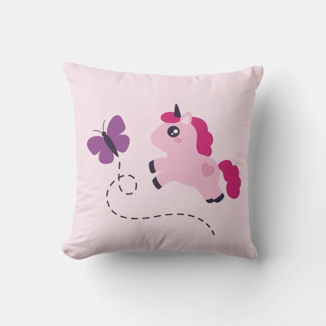 Cute Pink Unicorn with a Butterfly Cushion (Front)