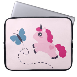 Cute Pink Unicorn with a Butterfly Laptop Sleeve