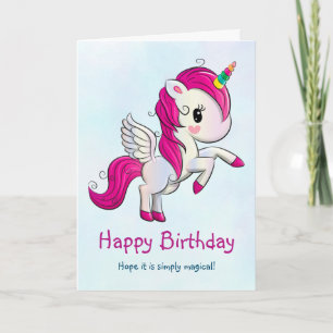 Cute Pink Unicorn with Wings Card