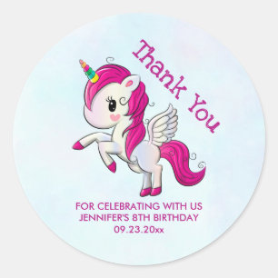 Cute Pink Unicorn with Wings Classic Round Sticker