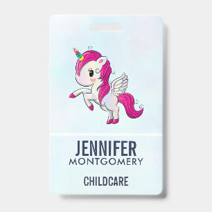 Cute Pink Unicorn with Wings ID Badge