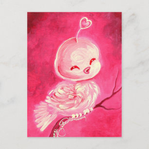 Cute Pink Valentine Bird Holiday Postcard