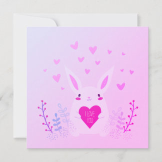 Cute Pink Valentine's Day I Love You Bunny Holiday Card