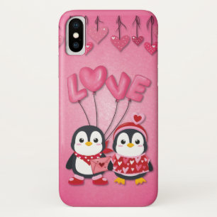 Cute Pink Valentine's Day Love Bird Penguins Case-Mate iPhone Case