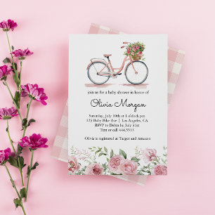 Cute Pink Vintage Bicycle Girl Baby Shower Invitation