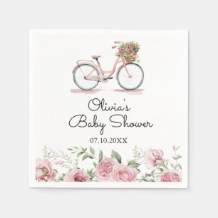 Cute Pink Vintage Bicycle Girl Baby Shower Napkin