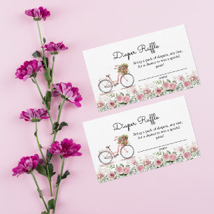 Cute Pink Vintage Bicycle Girl Diaper Raffle Enclosure Card