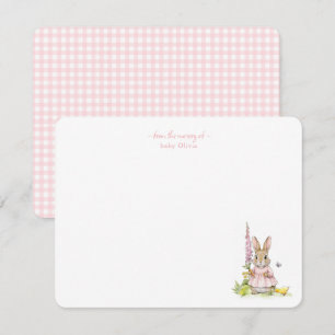 Cute pink Vintage bunny Baby girl Thank You card