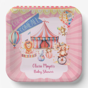 Cute Pink Vintage Carnival Circus Baby Shower Paper Plate