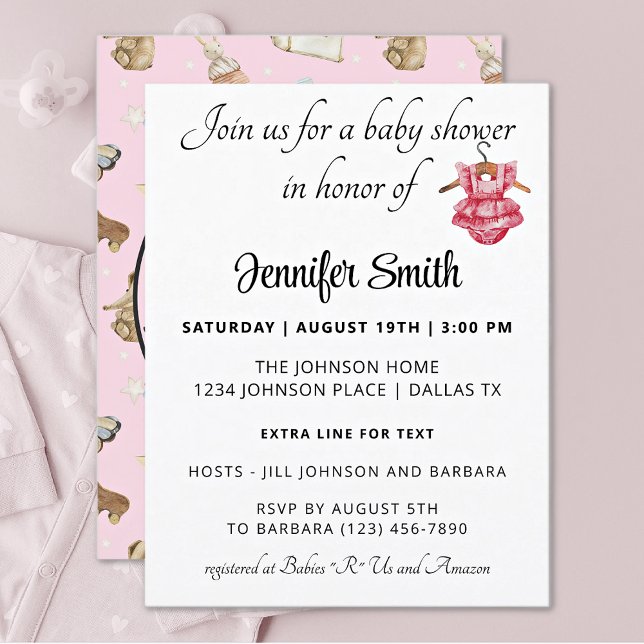 Cute Pink Vintage Dress Girl Baby Shower Invitation (Creator Uploaded)