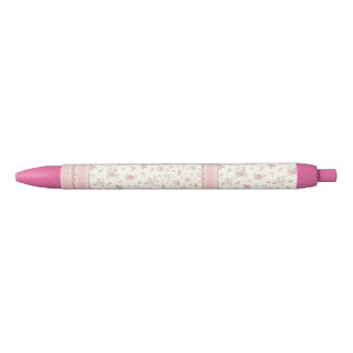 Cute Pink Vintage Floral Retractable Black Ink Pen
