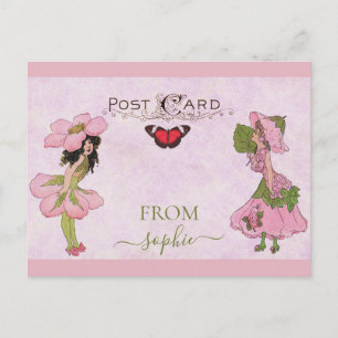 Cute Pink Vintage Flower Fairy Postcard