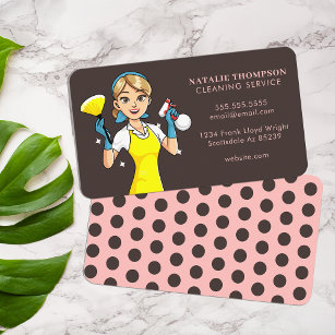Cute Pink Vintage Housekeeping Cleaning Service Business Card