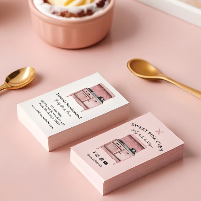 Cute Pink Vintage Oven Bakery Business Card (Cute Pink Vintage Oven Bakery Business Card)