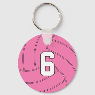 Cute Pink Volleyball Custom Player Number Sports Key Ring
