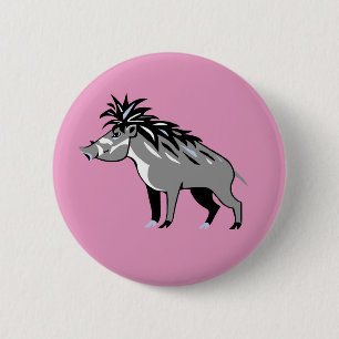 Cute pink Warty PIG -Endangered animal -Warthog 6 Cm Round Badge