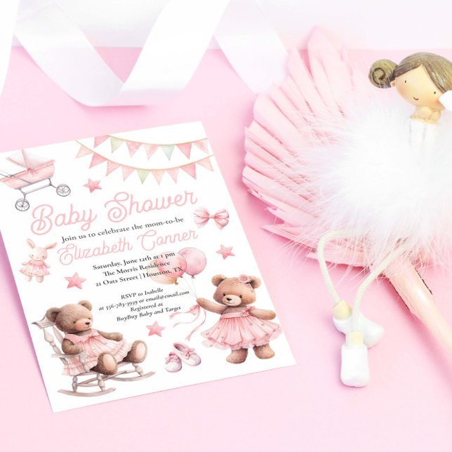 Cute Pink Watercolor Baby Girl Shower Invitation (Cute Pink Watercolor Baby Girl Shower Invitation)