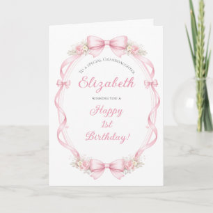 Cute Pink Watercolor Bows Pattern Girl Birthday Card