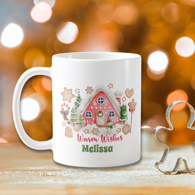 Cute Pink Watercolor Christmas Warm Wishes Cookie Coffee Mug (Creator Uploaded)