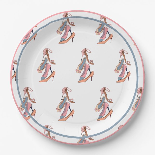 Cute Pink Watercolor Diva Glam Stilettos Paper Plate (Front)