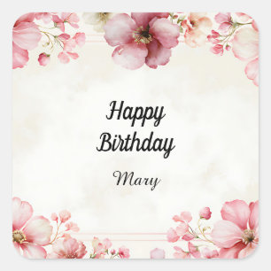 Cute Pink Watercolor Elegant Flowers For Her Square Sticker