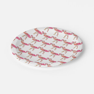 Cute Pink Watercolor Flamingos on White Paper Plate