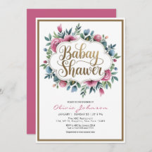 Cute Pink Watercolor Flowers Baby Shawer