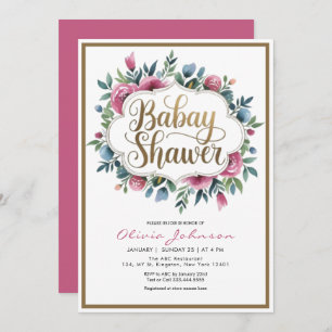 Cute Pink Watercolor Flowers Baby Shawer Invitation