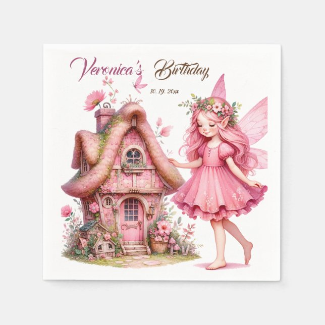 Cute pink watercolor girly castle fairy princess  napkin (Front)