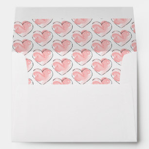 Cute Pink Watercolor Heart Whimsical Invitation Envelope
