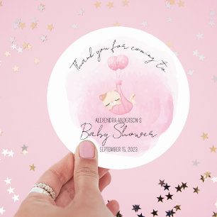  Cute pink watercolor kitten for baby girl Shower Classic Round Sticker