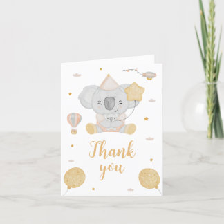 Cute Pink Watercolor Koala Bear Birthday Thank You Card