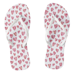 Cute Pink Watercolor Love Heart Pattern Jandals