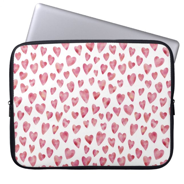 Cute Pink Watercolor Love Heart Pattern Laptop Sleeve (Front)