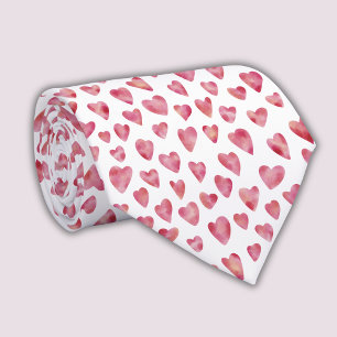 Cute Pink Watercolor Love Heart Pattern Tie