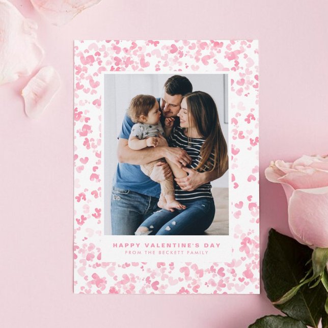 Cute Pink Watercolor Love Hearts Valentine's Day Holiday Card (Creator Uploaded)