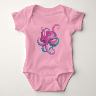 Cute Pink watercolor Octopus Baby Bodysuit