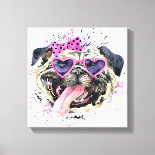 Cute Pink Watercolor Pug Canvas Print