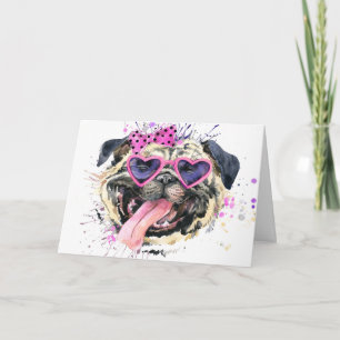 Cute Pink Watercolor Pug Card
