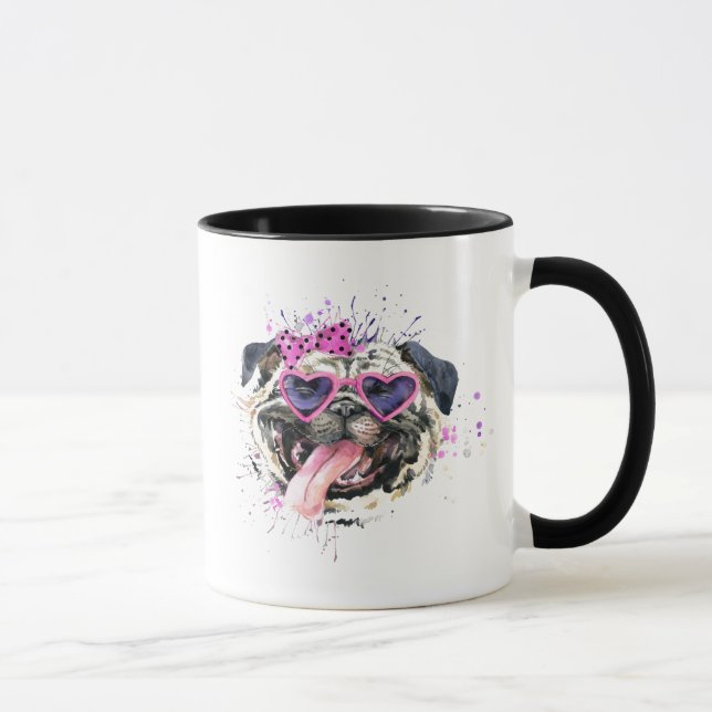 Cute Pink Watercolor Pug Mug (Right)