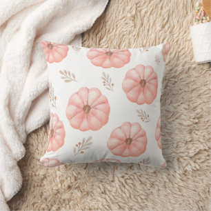 Cute Pink Watercolor Pumpkin Flower Cushion