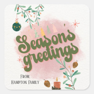 Cute pink watercolor season;s greetings stickers