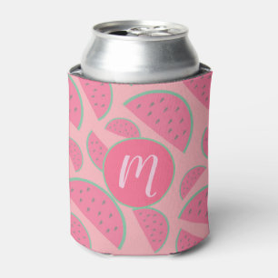 Cute Pink Watermelon Pattern Monogram Can Cooler