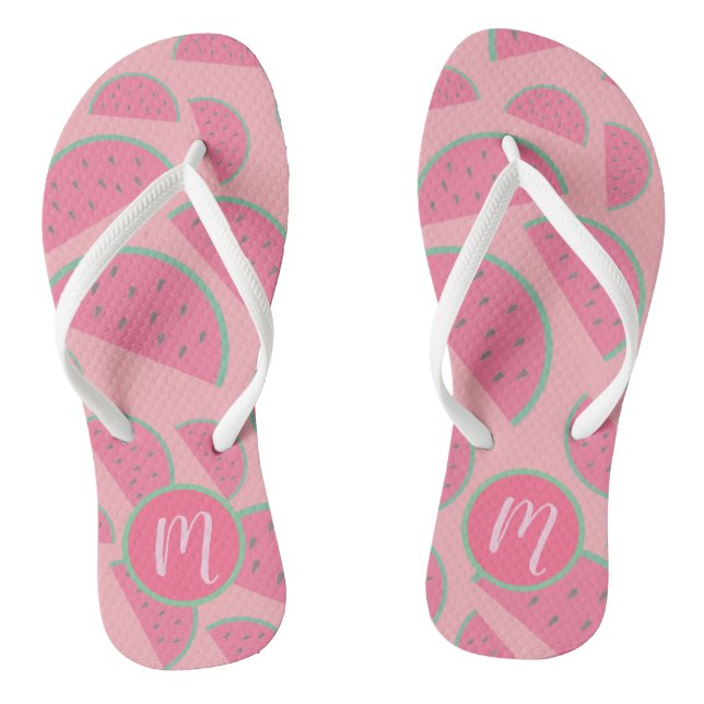 Cute Pink Watermelon Pattern Monogram Jandals (Footbed)